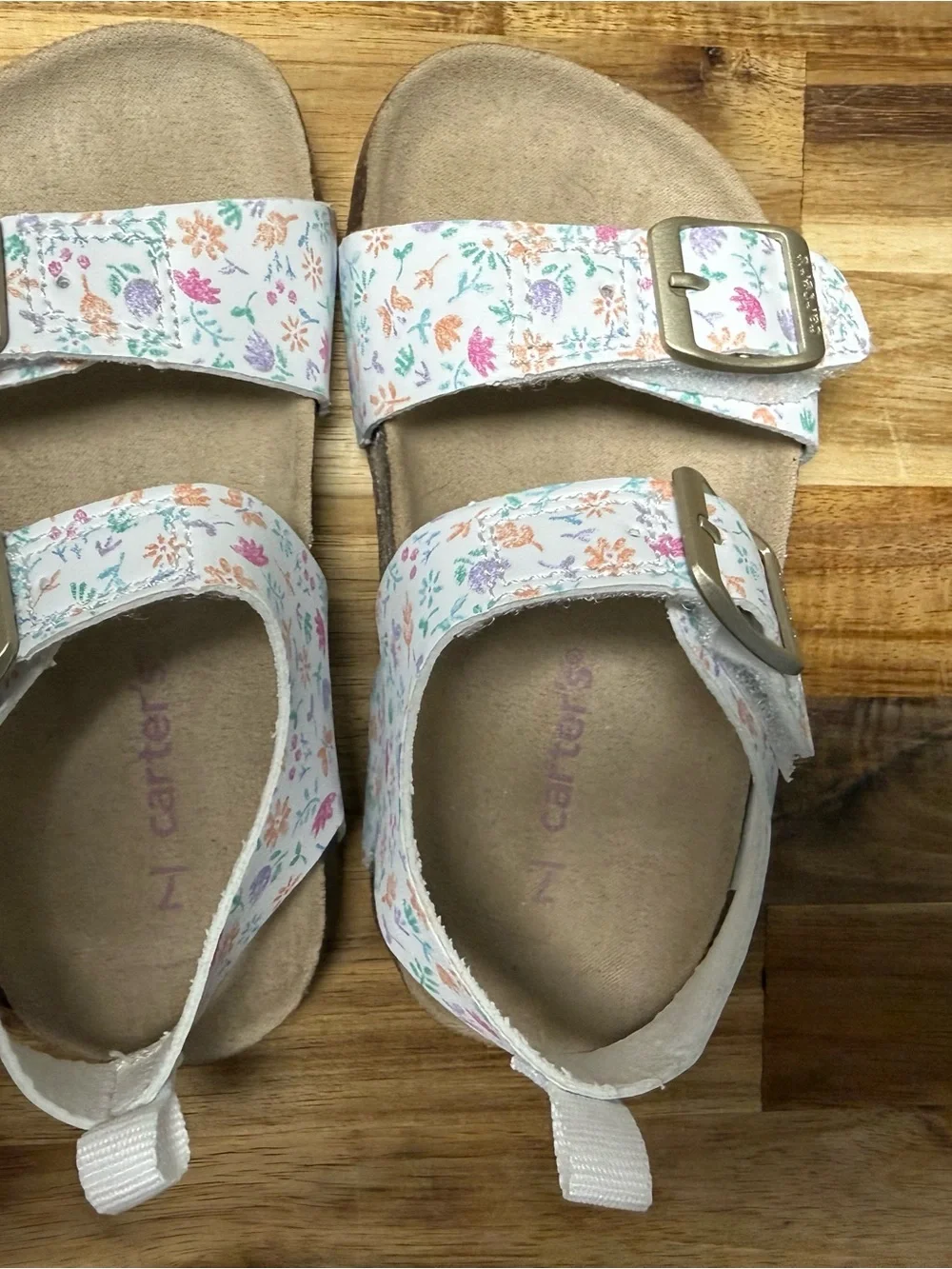 Carter's White Floral Print Adjustable Velcro Strap Sandals